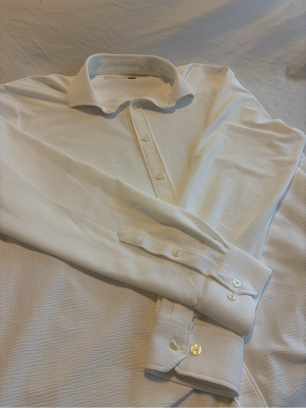 Hart Schaffner Marx White Textured Long-Sleeve Dress Shirt Size L